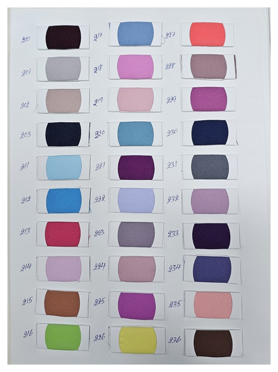 Twin Corn lining color chart page 3 with photographed swatches and original handwritten color codes / ตารางสีซับในข้าวโพดคู่หน้า 3