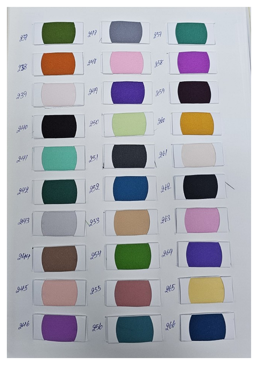 Twin Corn lining color chart page 4 with photographed swatches and original handwritten color codes / ตารางสีซับในข้าวโพดคู่หน้า 4