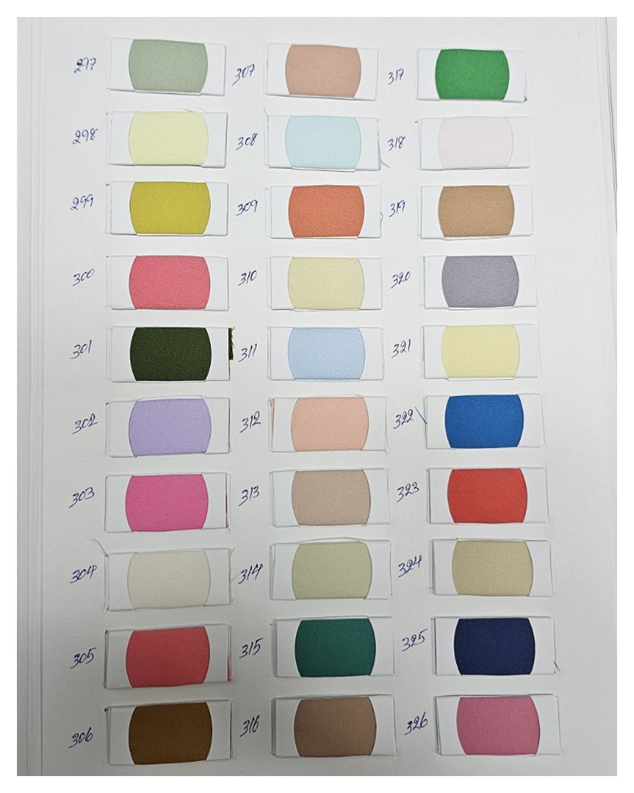 Twin Corn lining color chart page 6 with photographed swatches and original handwritten color codes / ตารางสีซับในข้าวโพดคู่หน้า 6