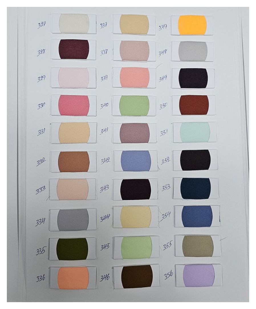 Twin Corn lining color chart page 7 with photographed swatches and original handwritten color codes / ตารางสีซับในข้าวโพดคู่หน้า 7