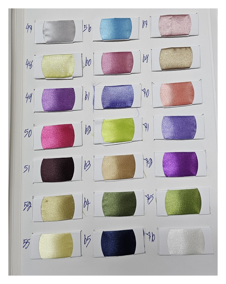 Crepe satin color chart page 3 with original fabric swatches and handwritten color codes / ตารางสีผ้าเครปซาตินหน้า 3