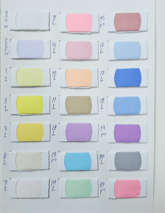 Twin Corn color chart page 1 with original fabric swatches and handwritten codes