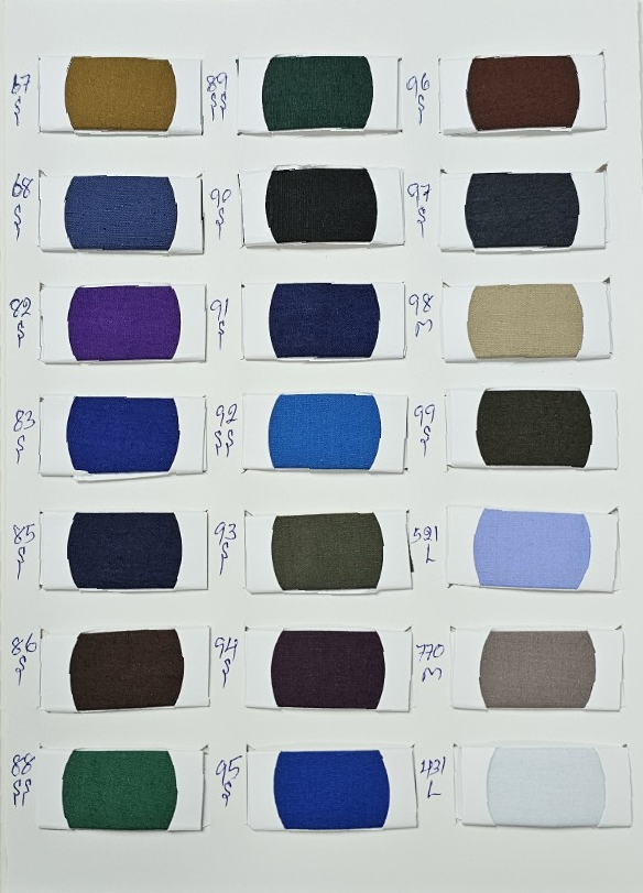 Twin Corn color chart page 3 with original fabric swatches and handwritten codes